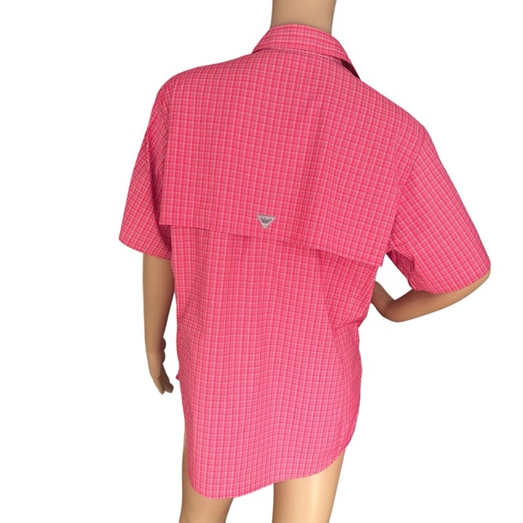 Columbia PFG Omni-Shade Pink Plaid Short Sleeve Fishing Shirt XL - Picture 11 of 16